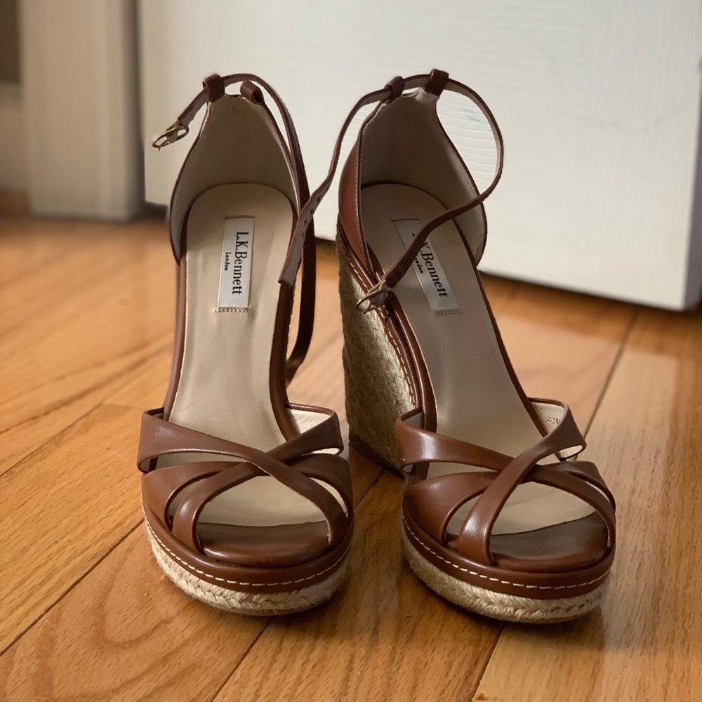 LK Bennett Brown Leather Espadrille Wedges